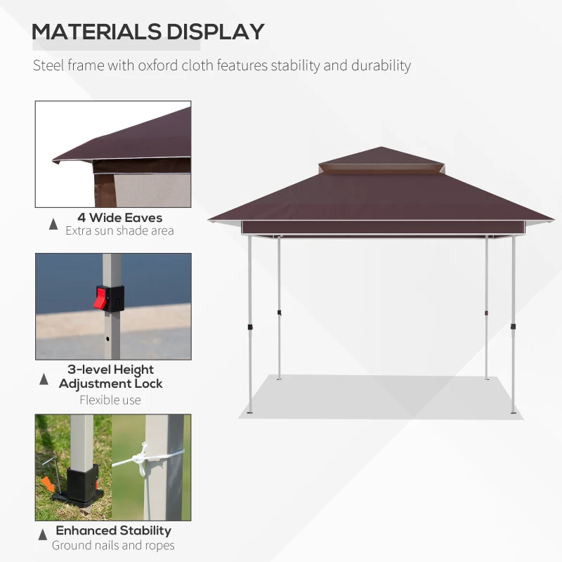 Outsunny 12' x 12' Pop Up Canopy Tent with Netting and Carry Bag, Instant Sun Shelter with 137 sq.ft Shade, Tents for Parties, Height Adjustable, for Outdoor, Garden, Patio, Brown