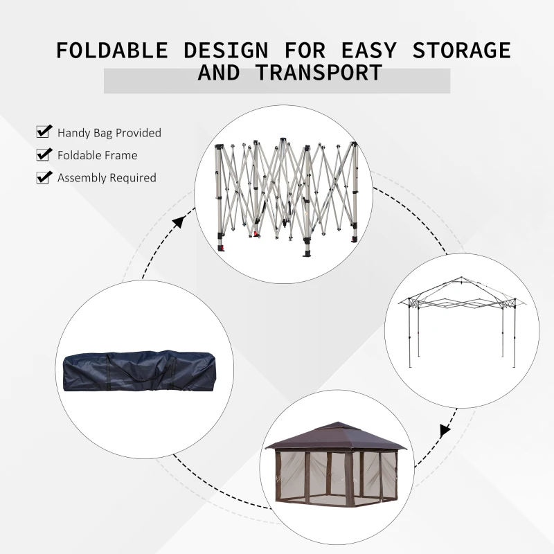 Outsunny 12' x 12' Pop Up Canopy Tent with Netting and Carry Bag, Instant Sun Shelter with 137 sq.ft Shade, Tents for Parties, Height Adjustable, for Outdoor, Garden, Patio, Brown