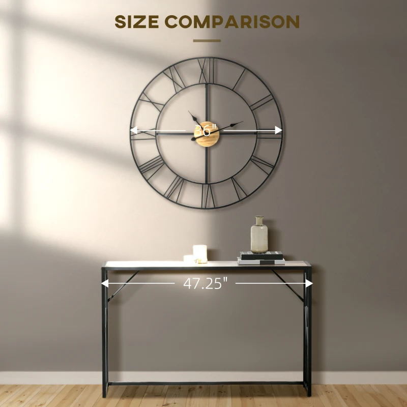 HOMCOM 36 Inch Large Wall Clock, Silent Non Ticking Wood Metal Farmhouse Roman Numeral Clocks for Living Room Decor, Battery Operated, Black
