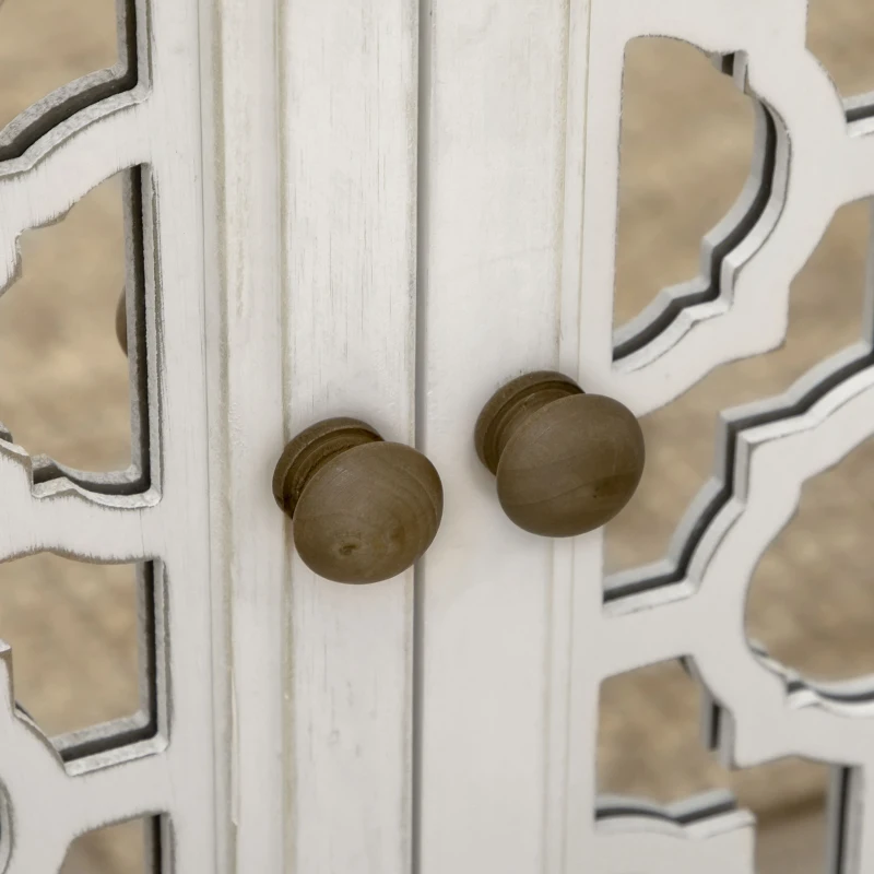 HOMCOM Farmhouse Sideboard Buffet Cabinet, Kitchen Storage Cabinet, Accent Cabinet with Double Glass Doors and Solid Wood Countertop for Kitchen, Living Room, White