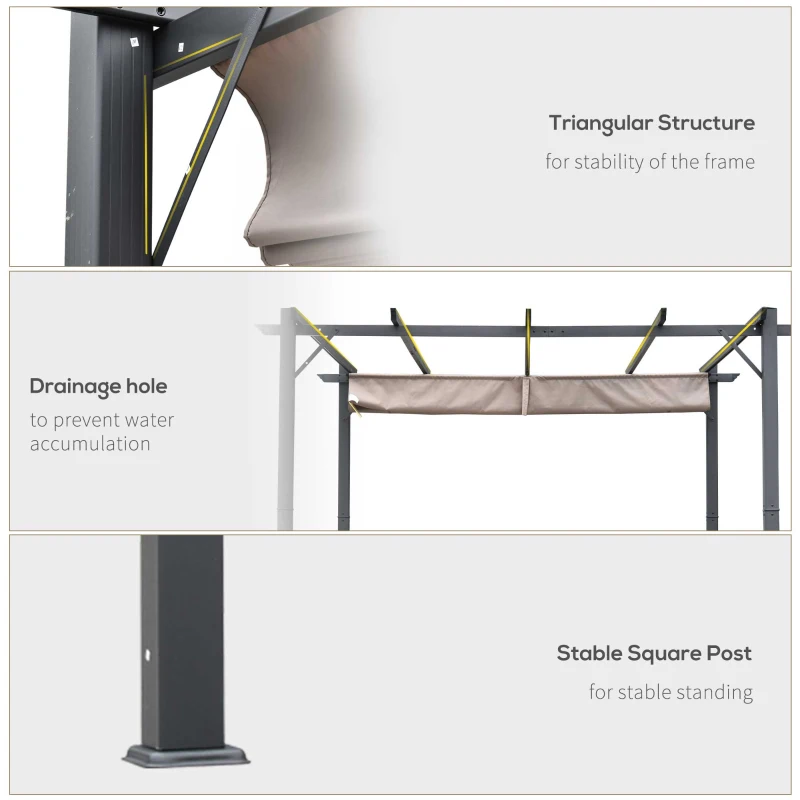 Outsunny Retractable Roof Pergola 10x10 Retractable Canopy 9.8x9.8 Outdoor Shelter for Home & Garden Coffee Brown