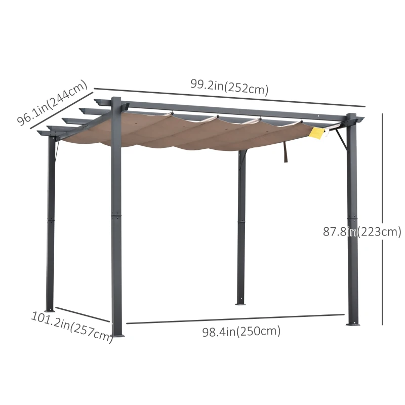 Outsunny Retractable Roof Pergola 10x10 Retractable Canopy 9.8x9.8 Outdoor Shelter for Home & Garden Coffee Brown