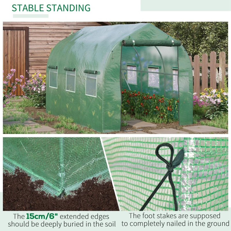 Outsunny 9.4' x 6.3' x 6.4' Steeple Walk-in Tunnel Greenhouse Garden Plant Seed Grow Tent Polythene with Windows and Door Green