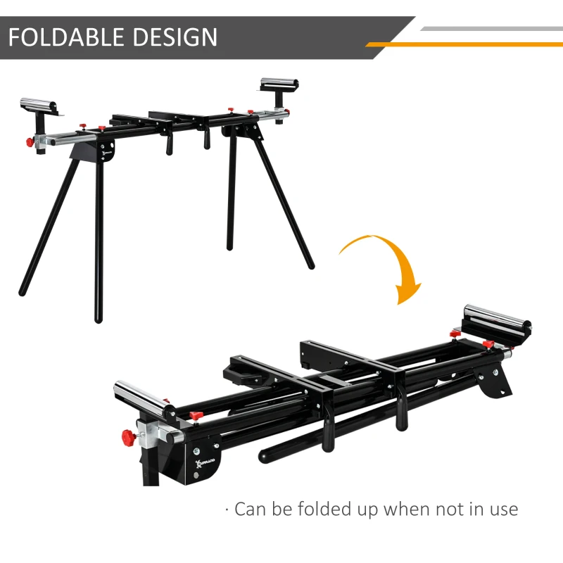 DURHAND Folding Rolling Miter Saw Stand with Quick Release Mounting Brackets, Rollers and End Stops, Heavy Duty with Steel Frame, Clamping Tool Mounts, Universal Compatible