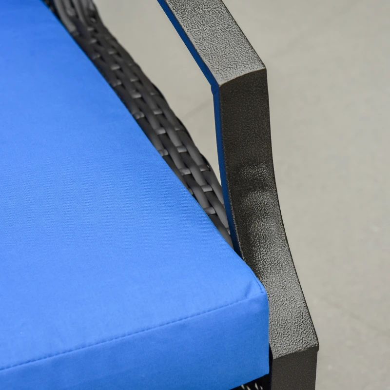 Outsunny Outdoor Rattan Recliner Chair, Wicker Reclining Chair with Adjustable Back Retractable Footrest Cushion Blue