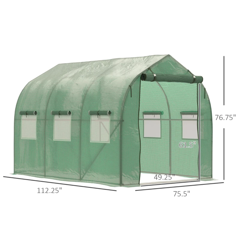 Outsunny 9.4' x 6.3' x 6.4' Steeple Walk-in Tunnel Greenhouse Garden Plant Seed Grow Tent Polythene with Windows and Door Green