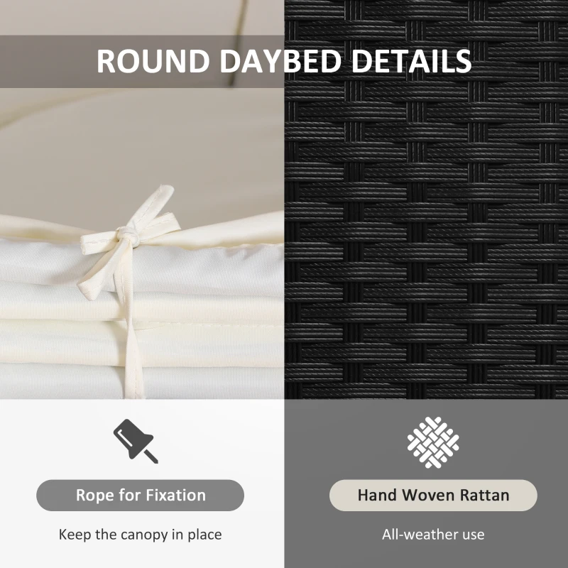 Outsunny 4 Pieces Outdoor Daybed, Patio Lounge Chair with Cushioned Round Sofa Bed, Sectional Patio Conversation Furniture Set with Canopy  & Coffee Table, Black