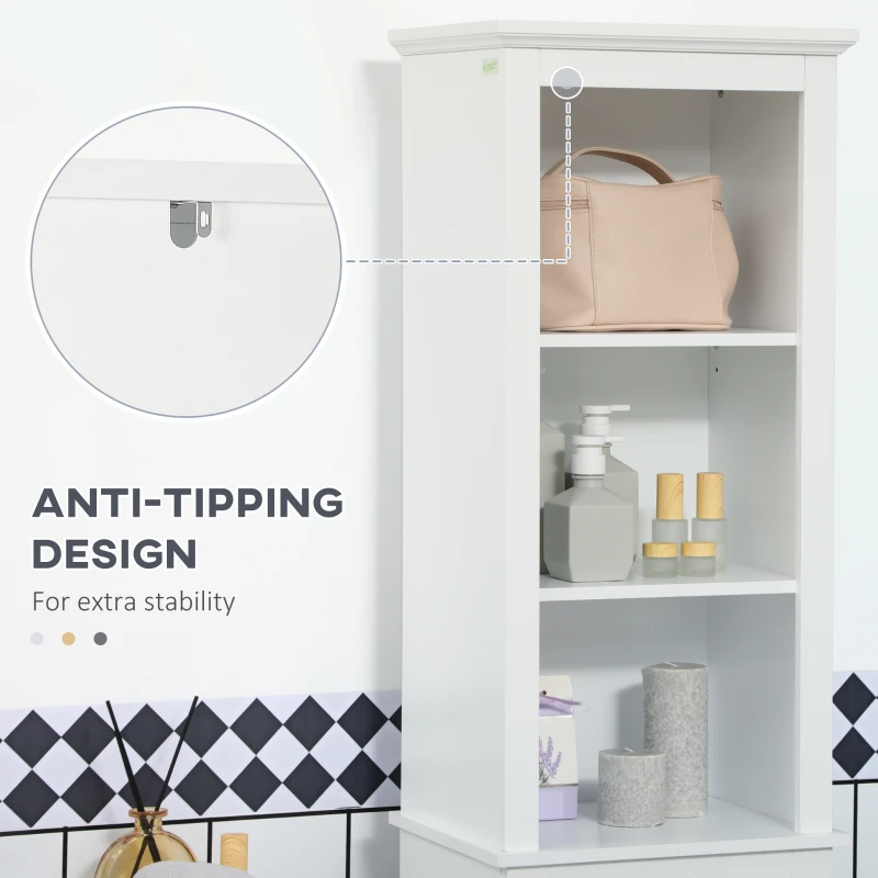 kleankin Slim Bathroom Storage Cabinet Door & Shelves Linen Tower, White