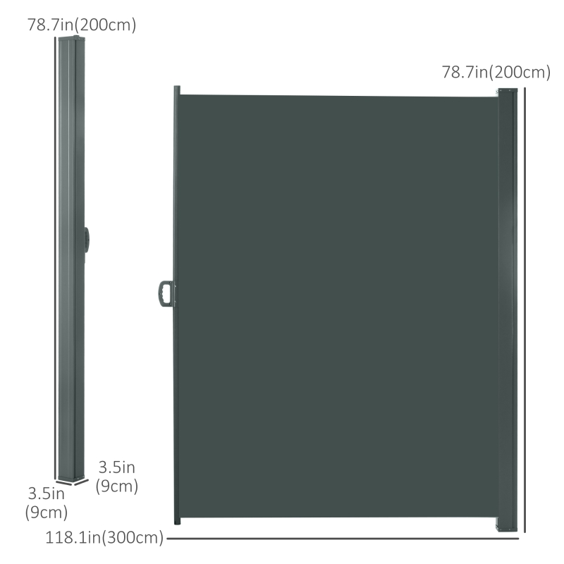 Outsunny 118" x 79" Retractable Side Awning Patio Outdoor Folding Privacy Screen with Resistance to UV Rays & Wind, Grey