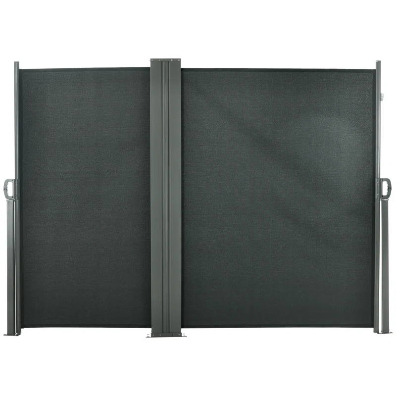 Outsunny Double Retractable Side Awning, 236" x 63" Outdoor Privacy Wall, Patio Screen for Garden, Balcony, Backyard, Grey
