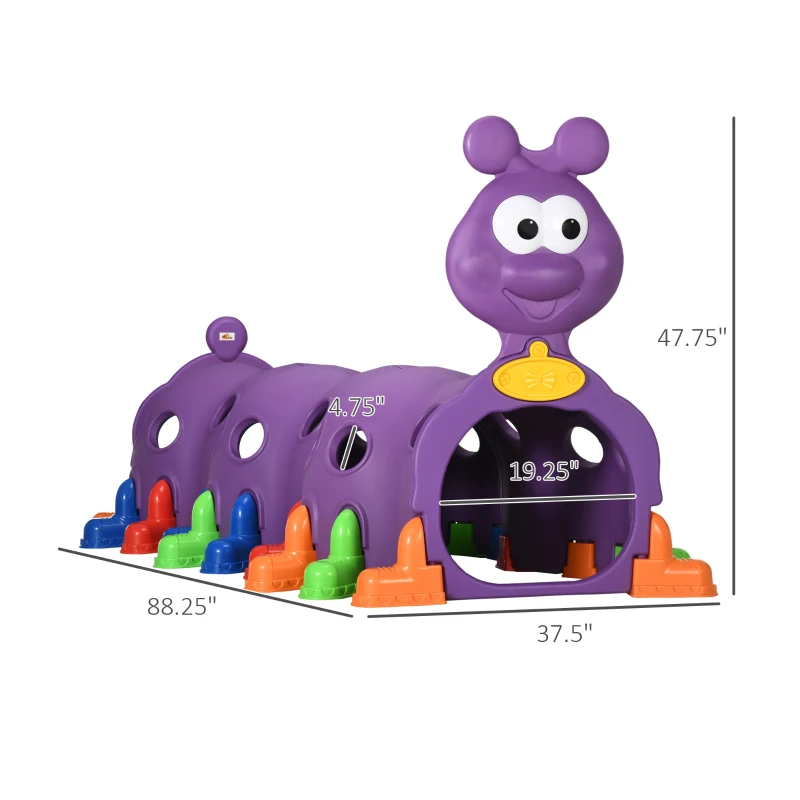 Qaba Kids Caterpillar Tunnel Outdoor Indoor Climb-N-Crawl Play Equipment for 3-6 Years Old, 3 Sections, for Daycare, Preschool, Playground