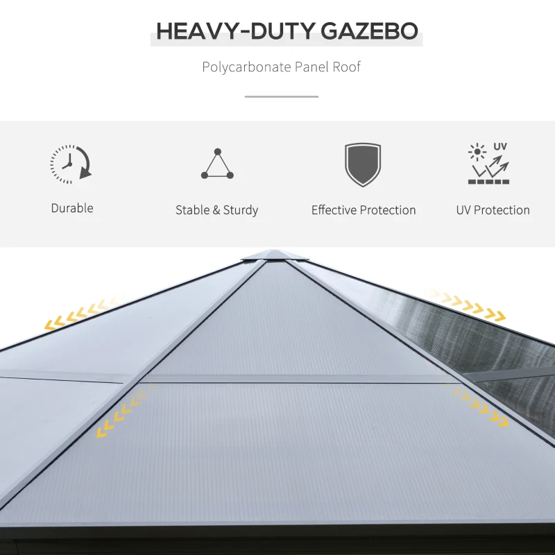 Outsunny 15' x 15' Polycarbonate Hardtop Gazebo Canopy Octagonal Heavy Duty Outdoor Pavilion, Netting Sidewalls, Brown