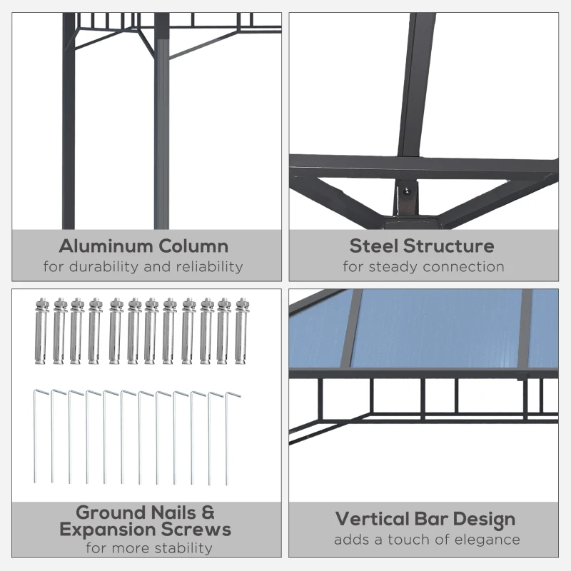 Outsunny 13' x 10' Hardtop Polycarbonate Gazebo Canopy Aluminum Frame Pergola for Gardens, Patios, Lawns, Grey