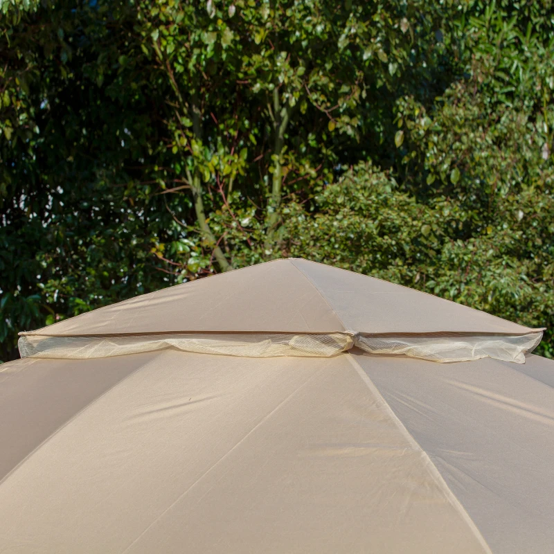 Outsunny 11' x 11' Steel Gazebo Canopy Party Tent Shelter with Double Roof, Netting Sidewalls, Corner Curtains, Beige