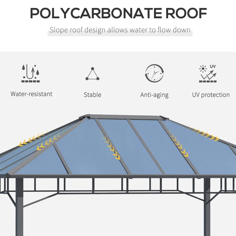 Outsunny 13' x 10' Hardtop Polycarbonate Gazebo Canopy Aluminum Frame Pergola for Gardens, Patios, Lawns, Grey
