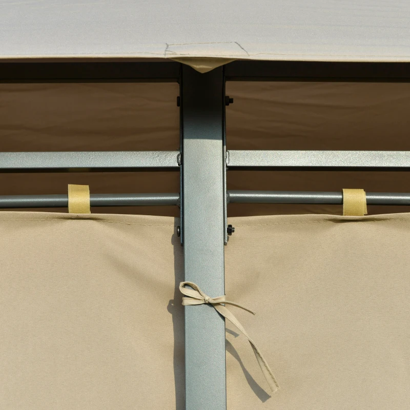 Outsunny 13' x 10' Outdoor Patio Gazebo Canopy with LED Solar Light, Double Tier Roof, Curtains, Steel Frame, Khaki