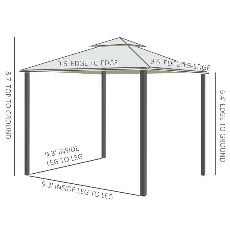 Outsunny 10' x 10' Patio Gazebo Outdoor Pavilion 2 Tire Roof Canopy Shelter Garden Event Party Tent Yard Sun Shade Steel Frame w/ Mosquito Netting Cream White