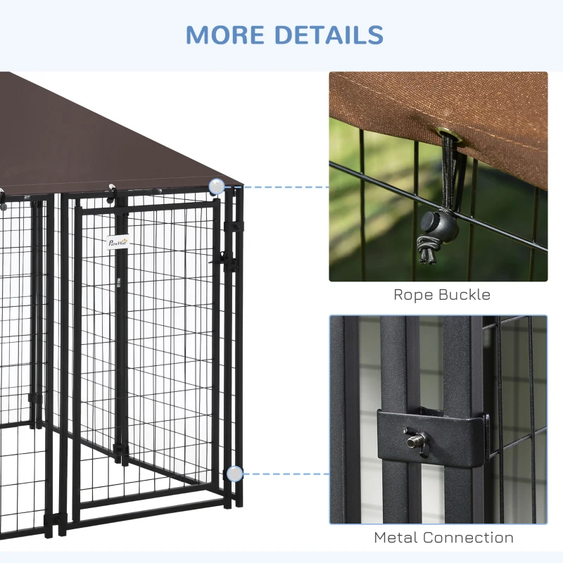 PawHut Outdoor Dog Kennel, Welded Wire Steel Fence, Lockable Pet Playpen Crate, with Water-, UV-Resistant Canopy Top, Door, 4.6ft x 4.6ft x 5ft, Black
