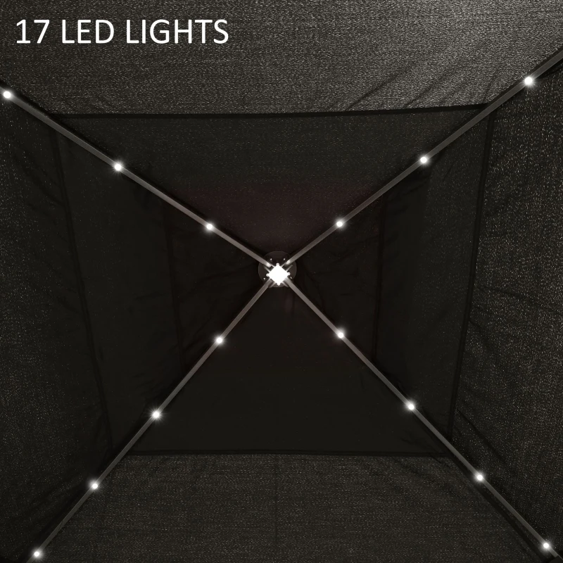 Outsunny 11' x 11' Pop Up Canopy, Instant Canopy Tent with Solar LED Lights, Remote Control, Zippered Mesh Sidewalls and Carrying Bag for Backyard Garden Patio, Black