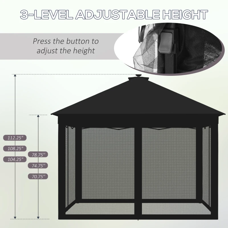 Outsunny 11' x 11' Pop Up Canopy, Instant Canopy Tent with Solar LED Lights, Remote Control, Zippered Mesh Sidewalls and Carrying Bag for Backyard Garden Patio, Black