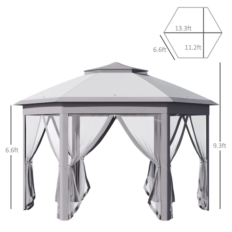 Outsunny 11' x 13' Pop Up Gazebo Canopy Tent with Zippered Mesh Sidewalls and Carrying Bag, Event Tent Shelter for Patio Garden Backyard, Gray