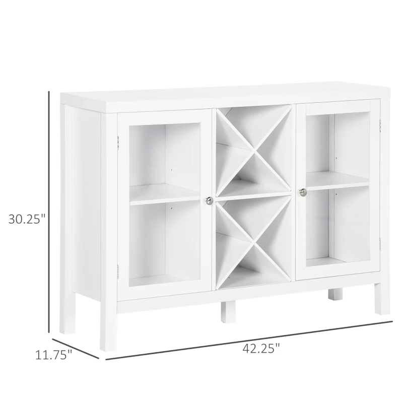 HOMCOM Sideboard Buffet Cabinet with Removable Wine Rack, Tempered Glass Door and Adjustable Shelves, Coffee Bar Cabinet for Living Room, Kitchen, Entryway, White
