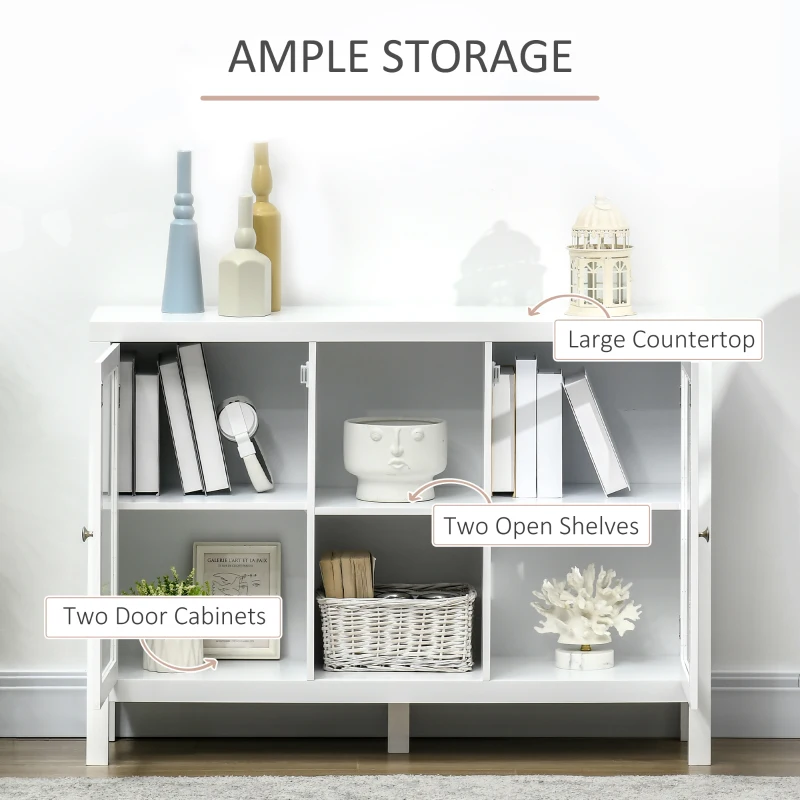 HOMCOM Sideboard Buffet Cabinet with Removable Wine Rack, Tempered Glass Door and Adjustable Shelves, Coffee Bar Cabinet for Living Room, Kitchen, Entryway, White