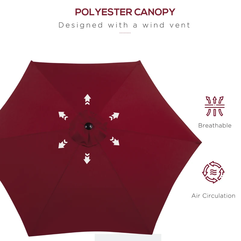 Outsunny 8.5FT Patio Umbrella, Round Garden Parasol with 6 Ribs, Market Sunshade Tilt Canopy w/ Crank Handle for Outdoor, Wine Red