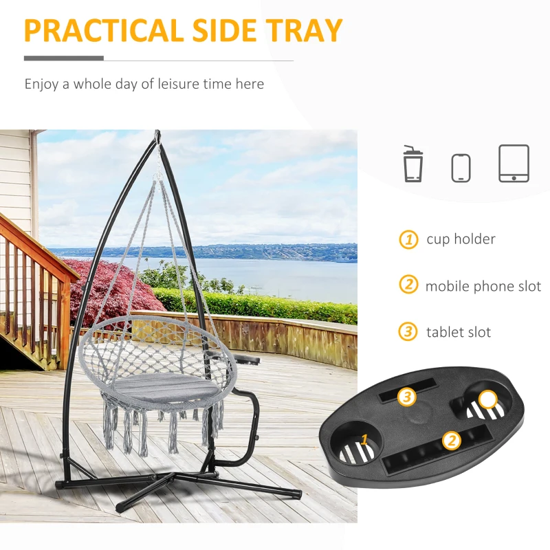 Outsunny Hammock Chair Stand Only, Metal C-Stand for Hanging Hammock Chair with Tray for Indoor, Outdoor, Porch, Patio, Black