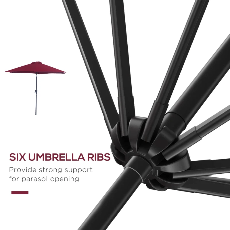 Outsunny 8.5FT Patio Umbrella, Round Garden Parasol with 6 Ribs, Market Sunshade Tilt Canopy w/ Crank Handle for Outdoor, Wine Red