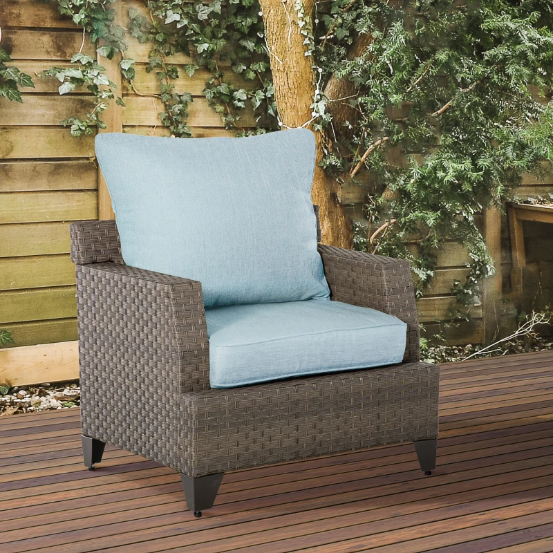 Outsunny Patio Chair Cushions, Thick Deep Seat Outdoor Seat Cushion with Back Cushion, Light Blue