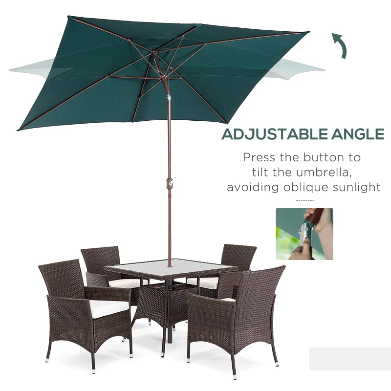 Outsunny 6.5x10ft Rectangle Aluminum Tilt Patio Umbrella Garden Market Parasol Outdoor Sunshade Canopy with Crank(Green)