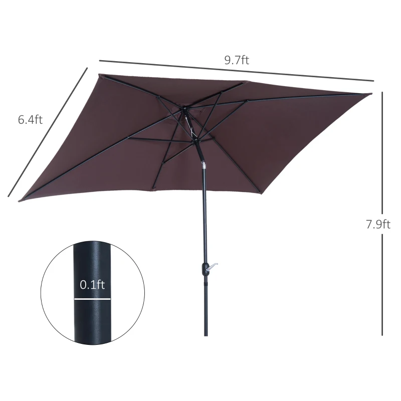 Outsunny 6.5x10ft Rectangle Aluminum Tilt Patio Umbrella Garden Market Parasol Outdoor Sunshade Canopy with Crank (Coffee)