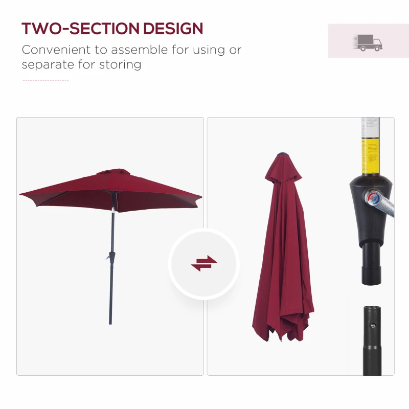 Outsunny 8.5FT Patio Umbrella, Round Garden Parasol with 6 Ribs, Market Sunshade Tilt Canopy w/ Crank Handle for Outdoor, Wine Red