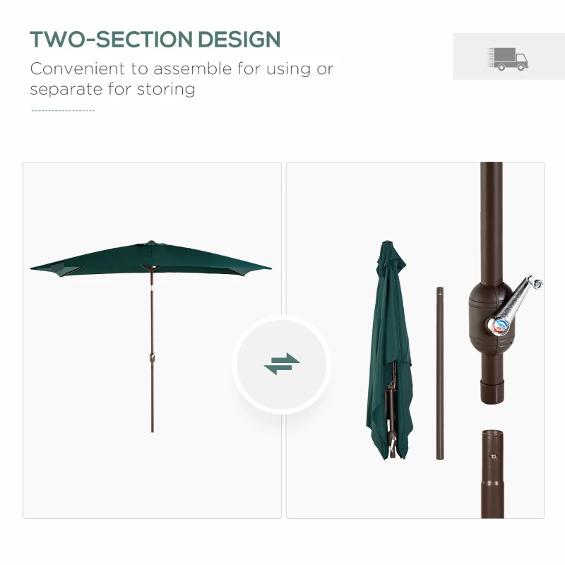 Outsunny 6.5x10ft Rectangle Aluminum Tilt Patio Umbrella Garden Market Parasol Outdoor Sunshade Canopy with Crank(Green)