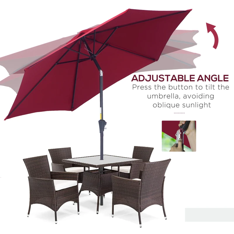 Outsunny 8.5FT Patio Umbrella, Round Garden Parasol with 6 Ribs, Market Sunshade Tilt Canopy w/ Crank Handle for Outdoor, Wine Red