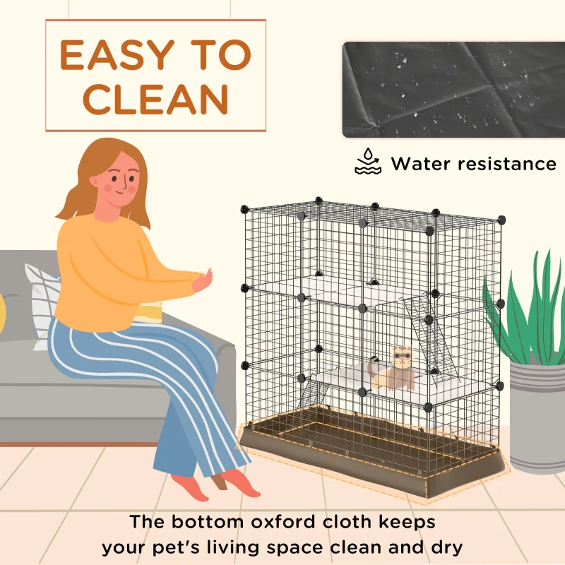 PawHut 31 Panels Pet Playpen with Water-resistant Cloth, Small Animal Playpen, Portable Metal Wire Yard for Ferrets, Chinchillas, Squirrels, with Doors, Ramps, Covered with Soft Fabric