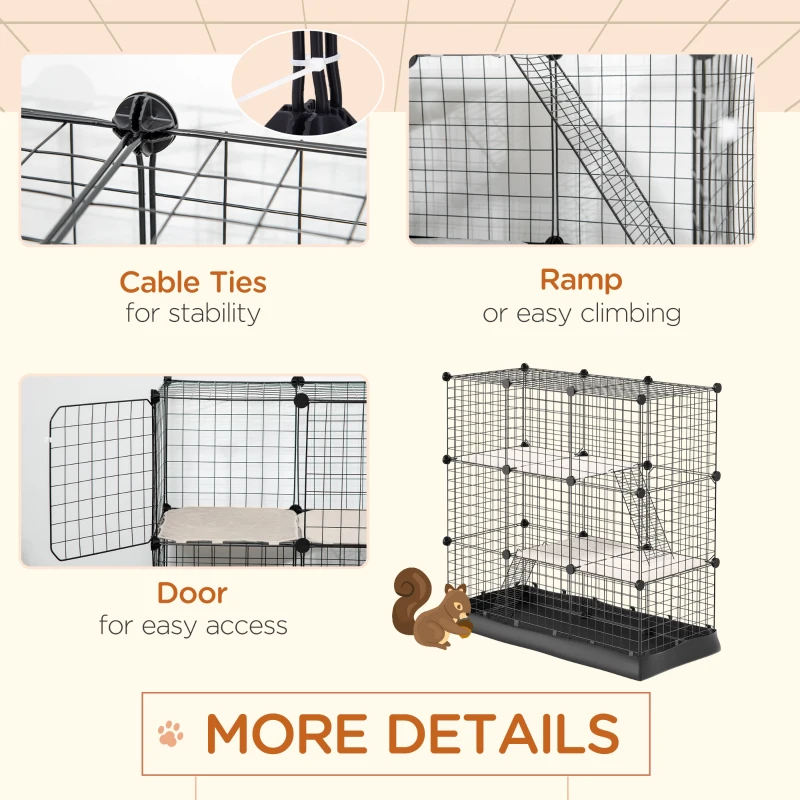 PawHut 31 Panels Pet Playpen with Water-resistant Cloth, Small Animal Playpen, Portable Metal Wire Yard for Ferrets, Chinchillas, Squirrels, with Doors, Ramps, Covered with Soft Fabric