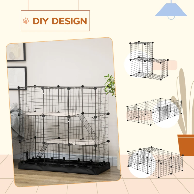 PawHut 31 Panels Pet Playpen with Water-resistant Cloth, Small Animal Playpen, Portable Metal Wire Yard for Ferrets, Chinchillas, Squirrels, with Doors, Ramps, Covered with Soft Fabric