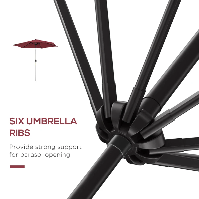 Outsunny 9' Round Aluminum Patio Umbrella 6 Ribs Market Sunshade Tilt Canopy w/ Crank Handle Garden Parasol Wine Red
