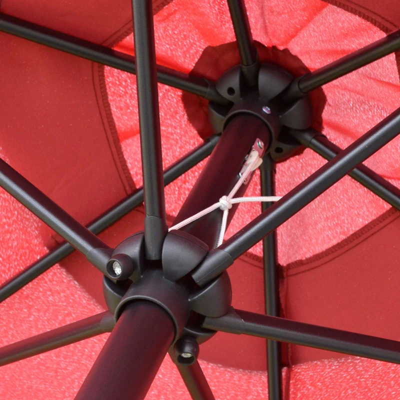 Outsunny 9' Round Aluminum Patio Umbrella 6 Ribs Market Sunshade Tilt Canopy w/ Crank Handle Garden Parasol Wine Red