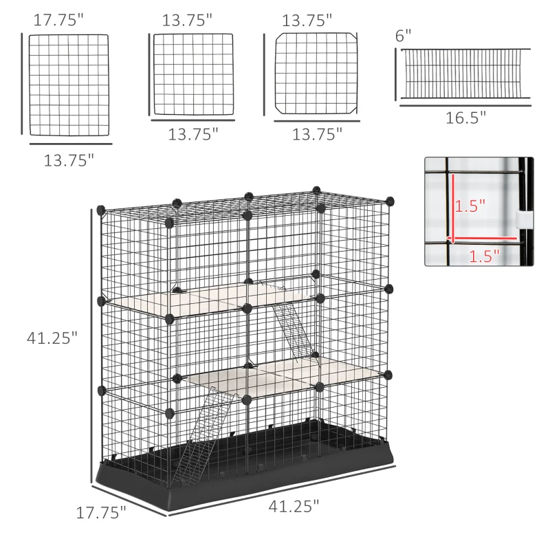 PawHut 31 Panels Pet Playpen with Water-resistant Cloth, Small Animal Playpen, Portable Metal Wire Yard for Ferrets, Chinchillas, Squirrels, with Doors, Ramps, Covered with Soft Fabric