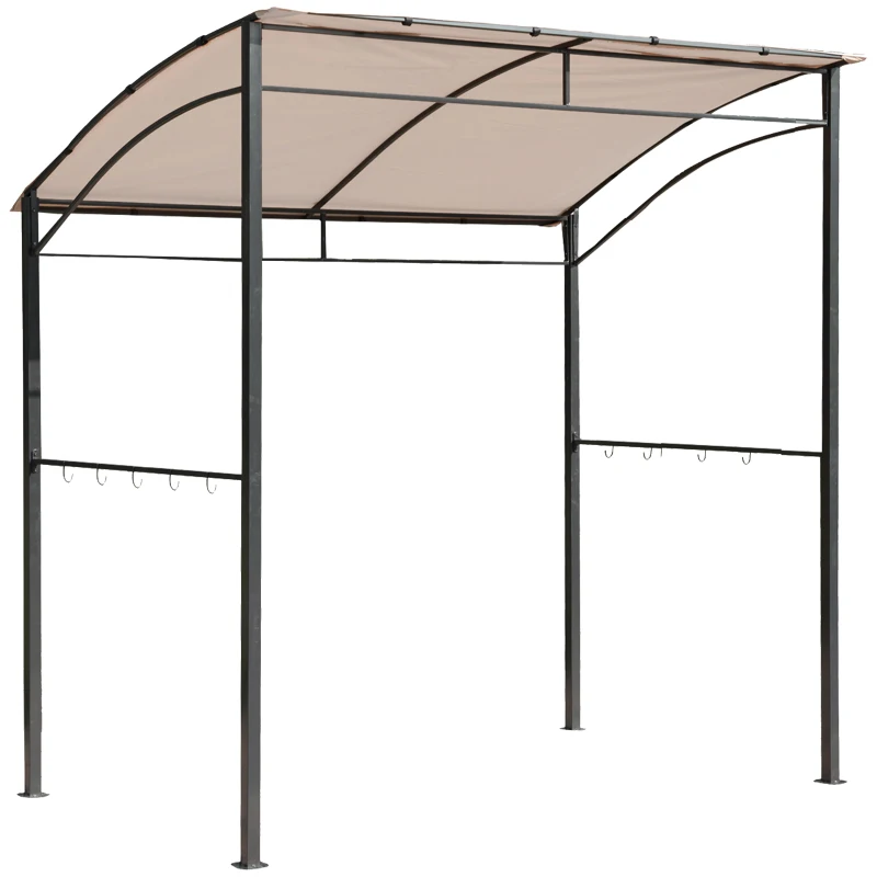 Outsunny 7' x 5' BBQ Grill Gazebo Tent Garden Grill Metal Frame and Canopy with Hooks Outdoor Sun Shade Beige