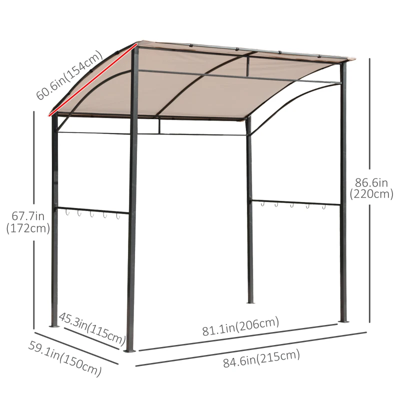 Outsunny 7' x 5' BBQ Grill Gazebo Tent Garden Grill Metal Frame and Canopy with Hooks Outdoor Sun Shade Beige