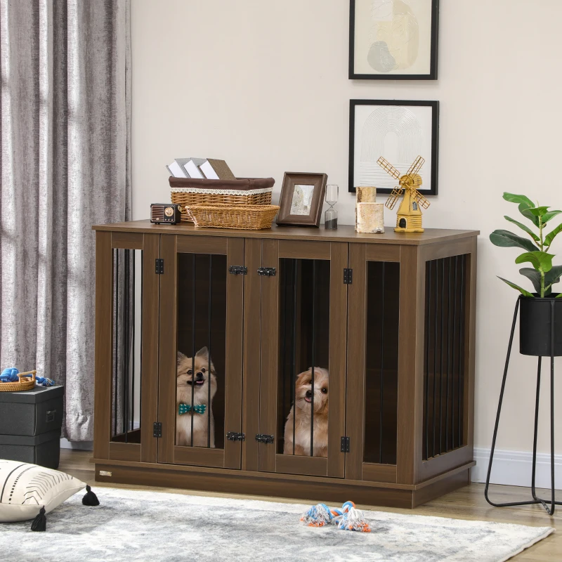 PawHut Furniture Style Dog Crate with Removable Divider, Dog Crate Side End Table Indoor with Double Doors, for Small to Large Dogs, 47" x 23.5" x 35", Walnut