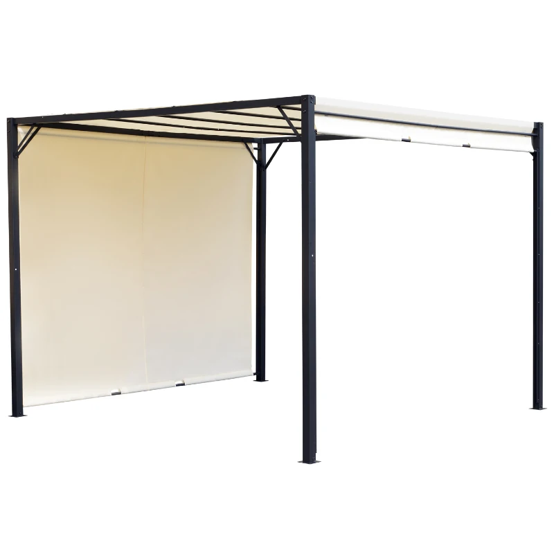 Outsunny 10' x 10' Steel Pergola Retractable Water Resistant Canopy- Cream White