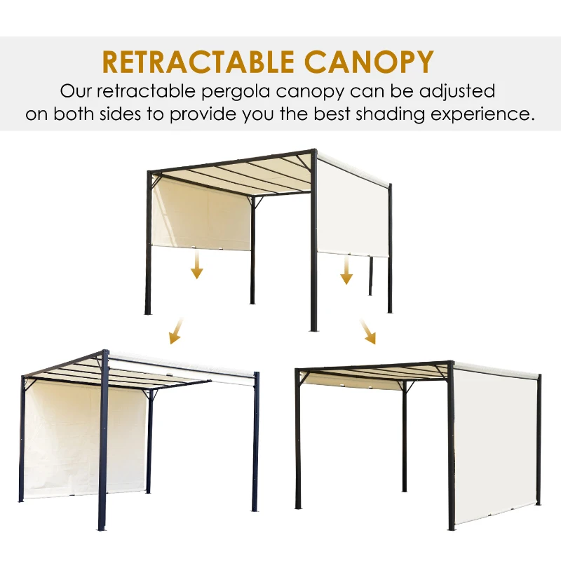 Outsunny 10' x 10' Steel Pergola Retractable Water Resistant Canopy- Cream White