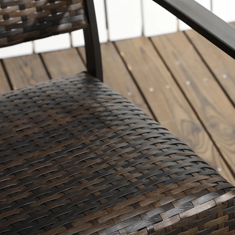 Outsunny Rattan Wicker Chair Set of 2, Single Padded Armchair with Quick Dry Foam Padded Seat, Steel Frame for Porch, Garden and Poolside, Outdoor Patio Furniture, Brown
