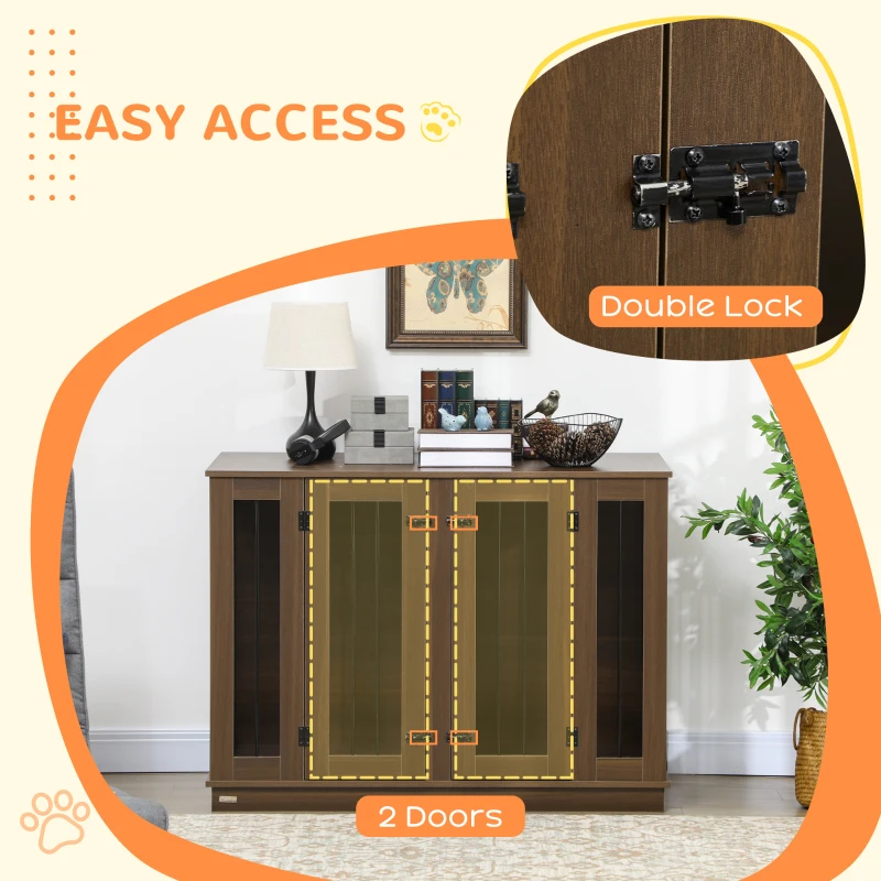 PawHut Furniture Style Dog Crate with Removable Divider, Dog Crate Side End Table Indoor with Double Doors, for Small to Large Dogs, 47" x 23.5" x 35", Walnut