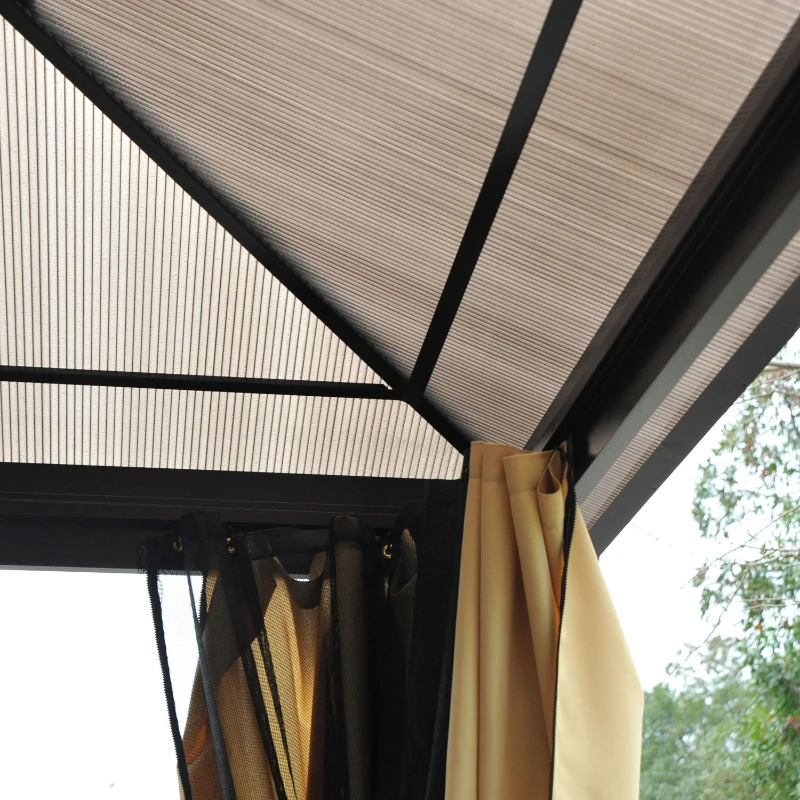 Outsunny 12' x 14' Deluxe Hard Top Patio Gazebo Canopy Garden Aluminum Shelter with Curtains and Mosquito Netting
